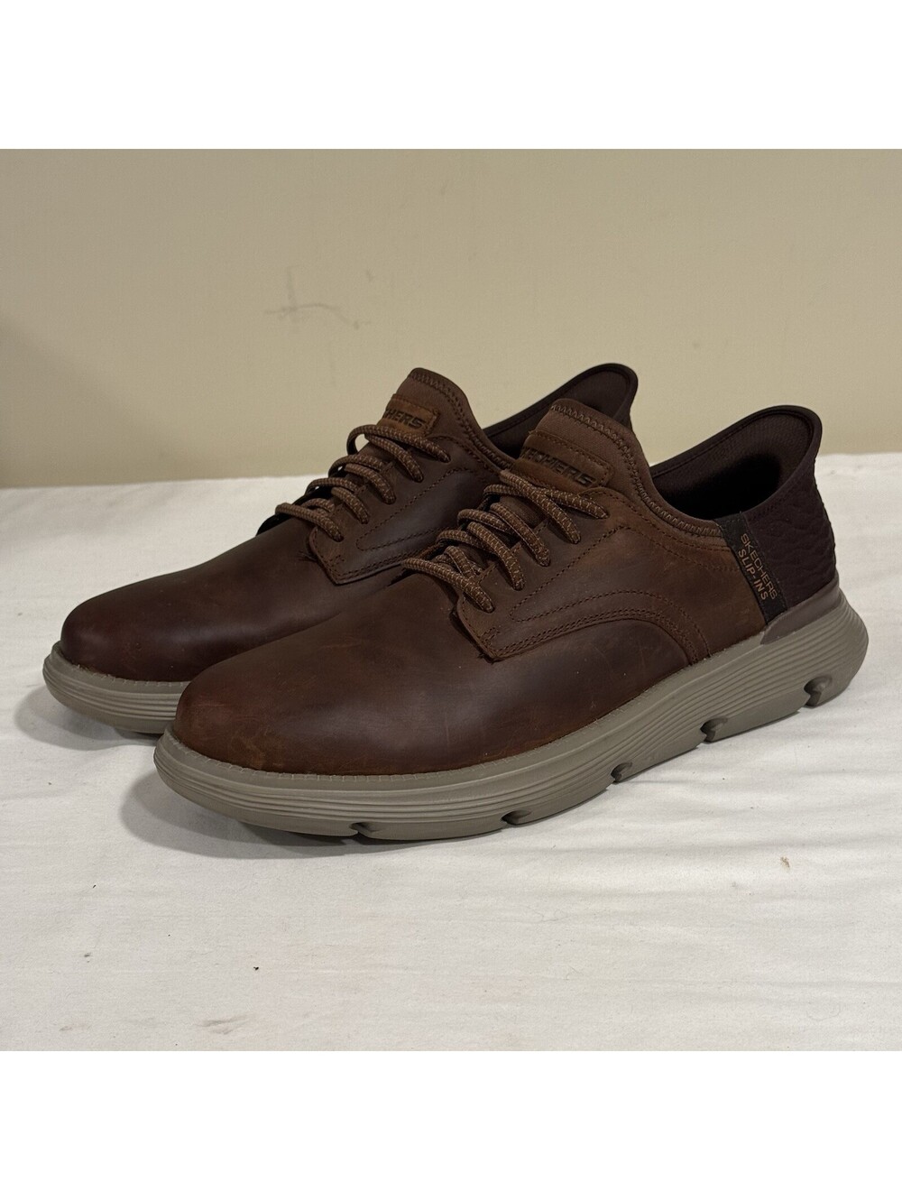 Skechers Garza Gervin Slip Ins Hands Free Shoes Oxford Brown Nubuck Mens US 12